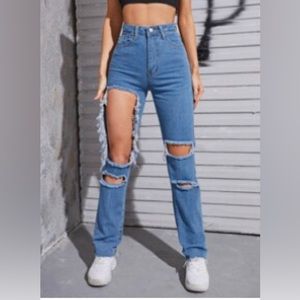 High waist ripped straight jeans from shein